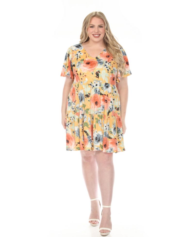 Plus Size V-Neck Vintage Floral Short-Sleeve Dress
