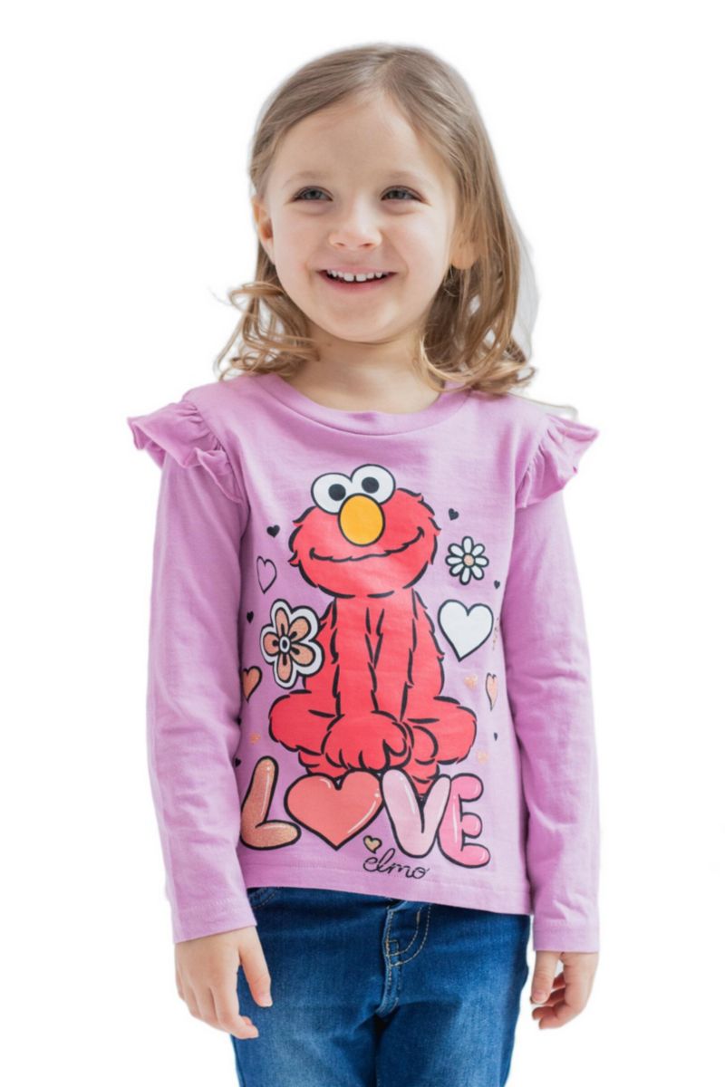 Elmo Girls' 2-Pack Long Sleeve Ruffle T-Shirts