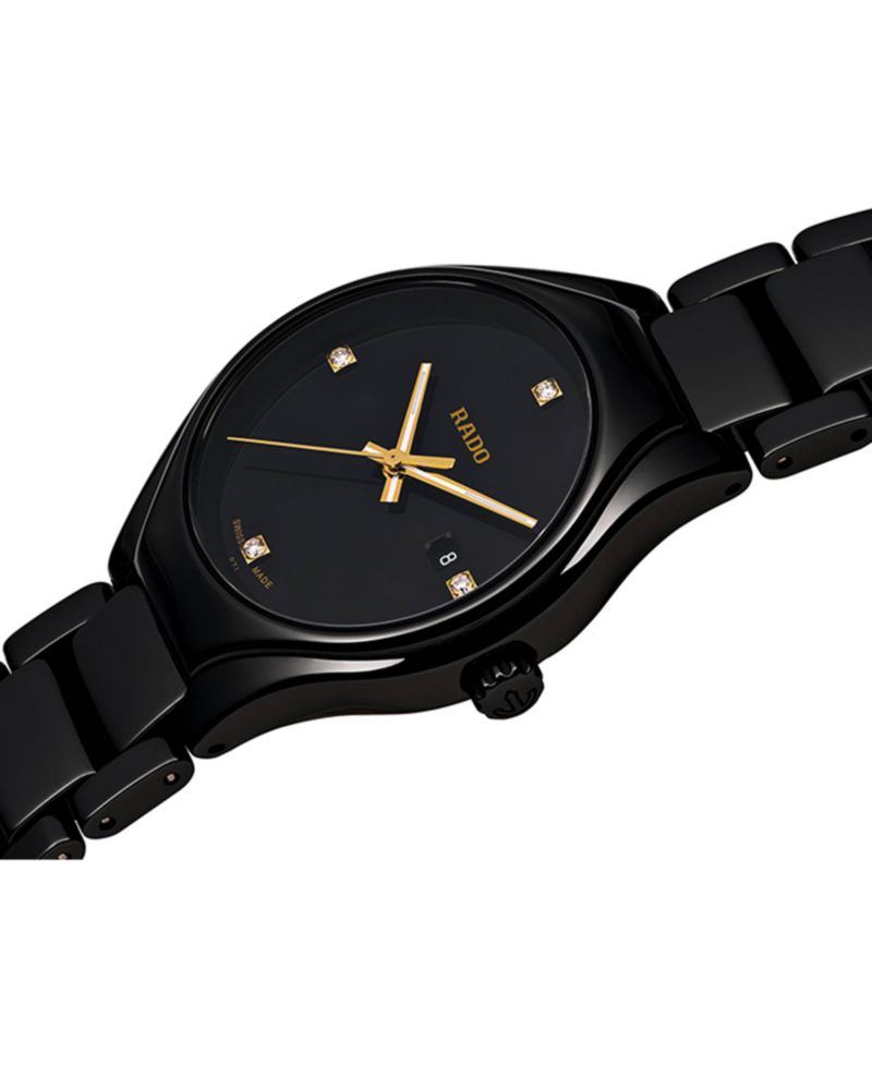 Women's Swiss True Diamond Accent Black High-Tech Ceramic Bracelet Watch 30mm R27059712