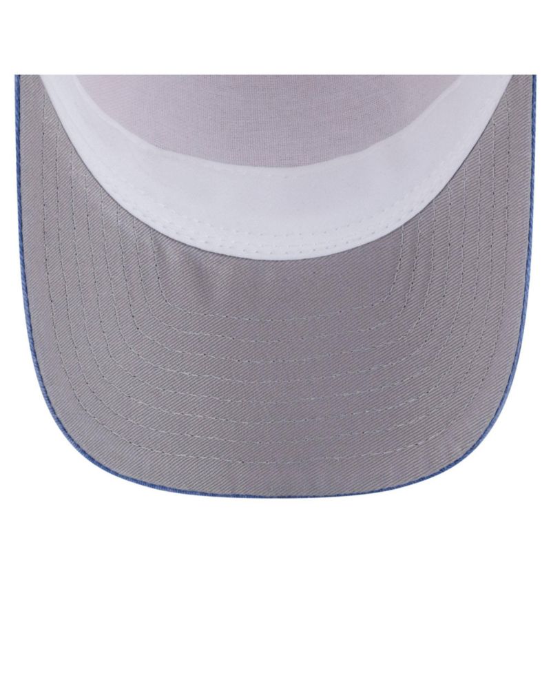 Men's Light Beige/Royal Atlanta Braves Frayed M-Crown A-Frame 9FORTY Trucker Adjustable Hat