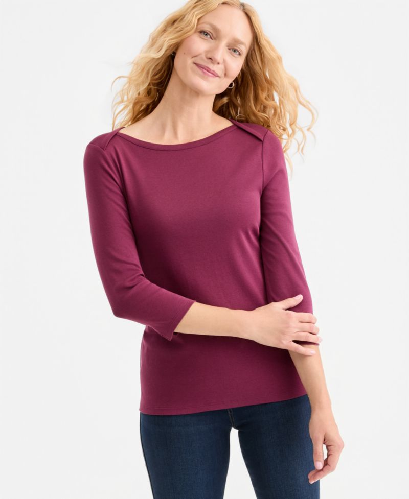 Plus Size 3/4 Sleeve Boat-Neck Top