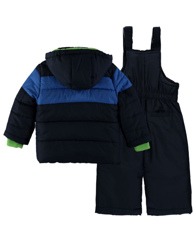 Baby Boys' Hooded Color-Block Jacket and Ski Bib, 3-Piece Set