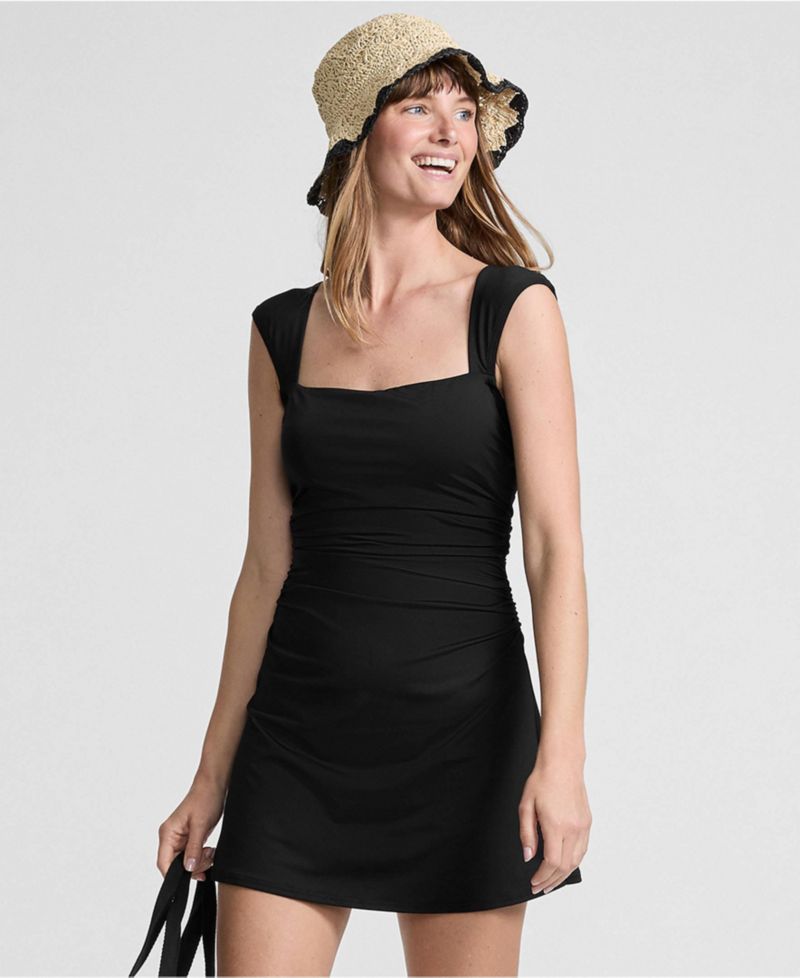Women's NEW Smoothing Square Neck Ruched Swim Dress Swimsuit