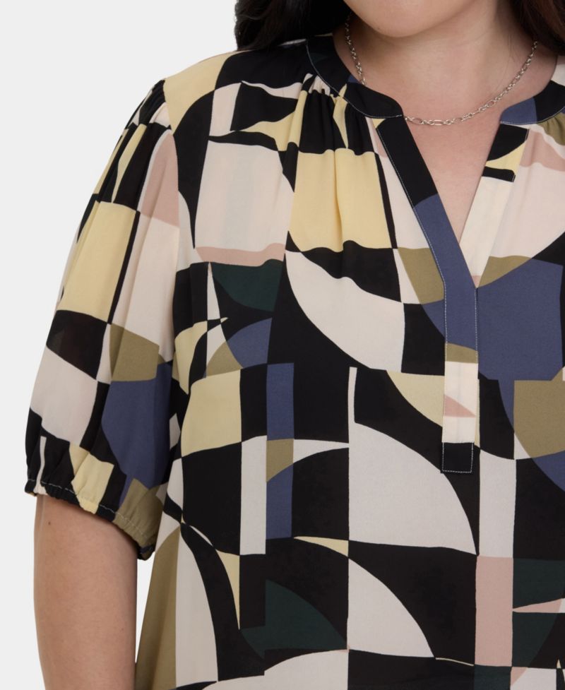 Plus Size Short-Puff-Sleeved Popover Top