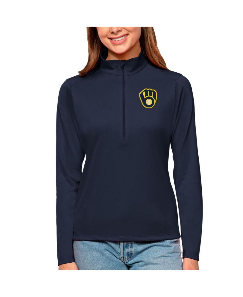 Women's Navy Milwaukee Brewers Tribute Quarter-Zip Pullover Top