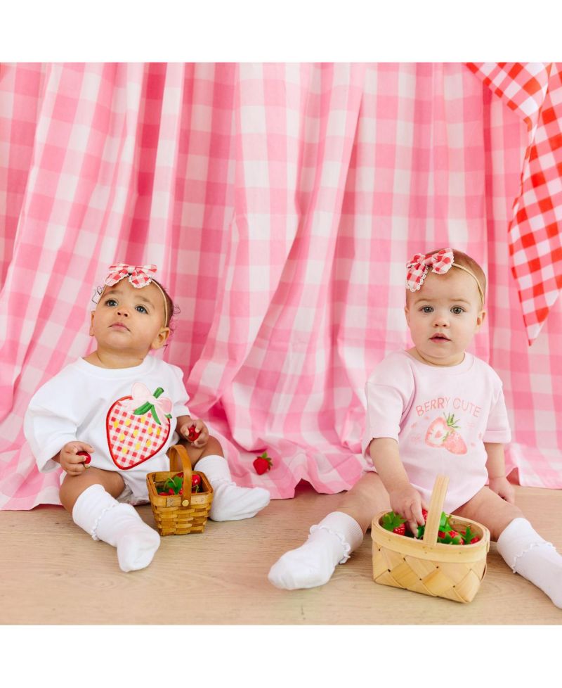 Baby Girls Strawberry Patchwork Short Sleeve Romper