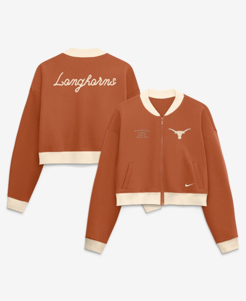 Women's Texas Longhorns Texas Academic Oversized Cropped Full-Zip Bomber Jacket