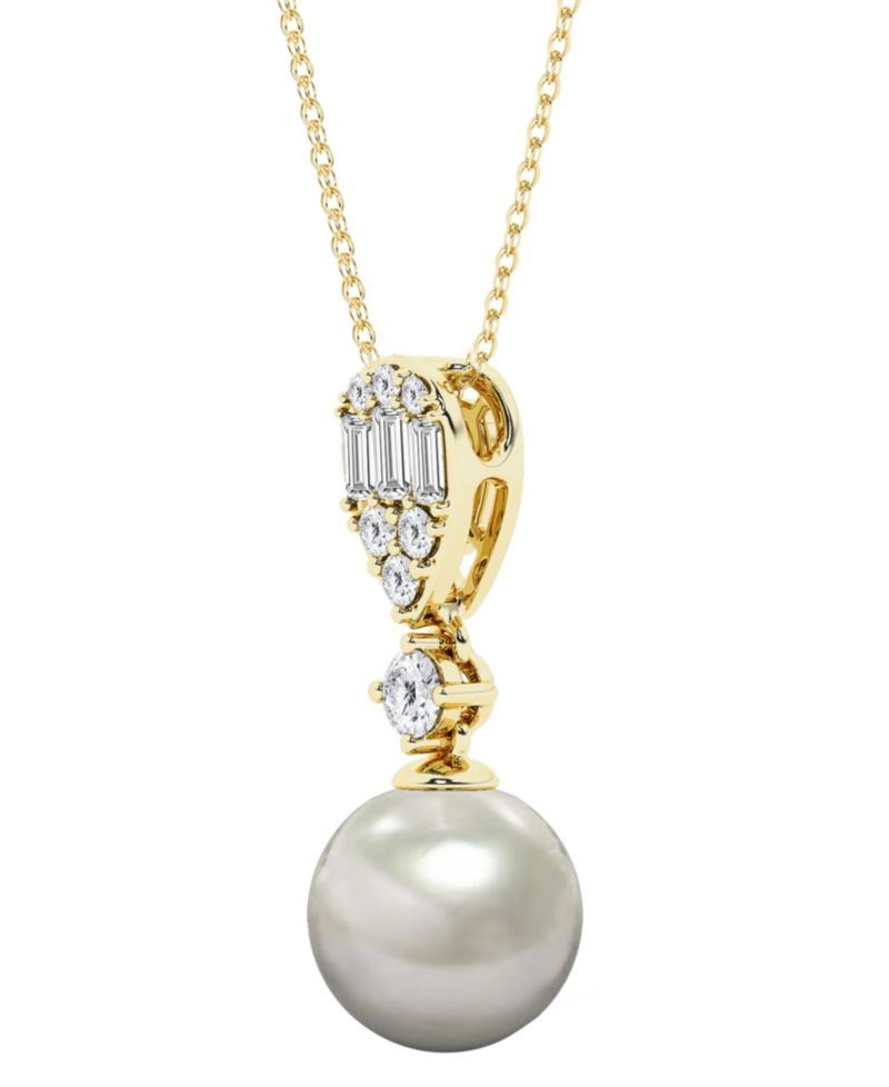 Cultured Freshwater Pearl (8-9mm) & Diamond Pendant Necklace in 14k Yellow Gold
