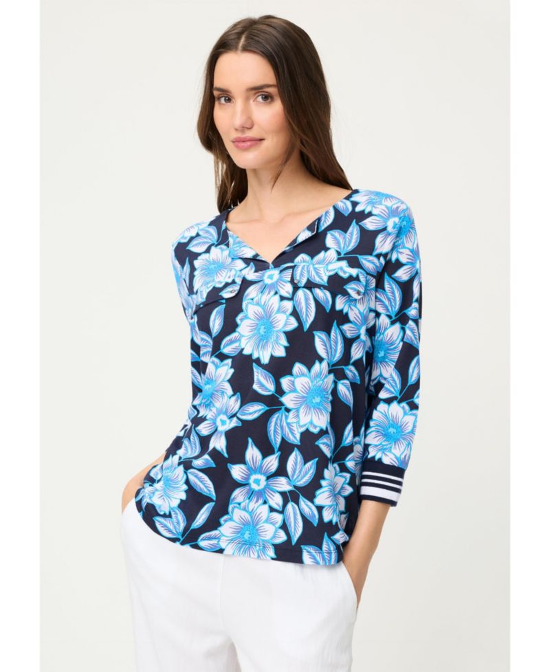 Women's Split Neck Floral T-Shirt