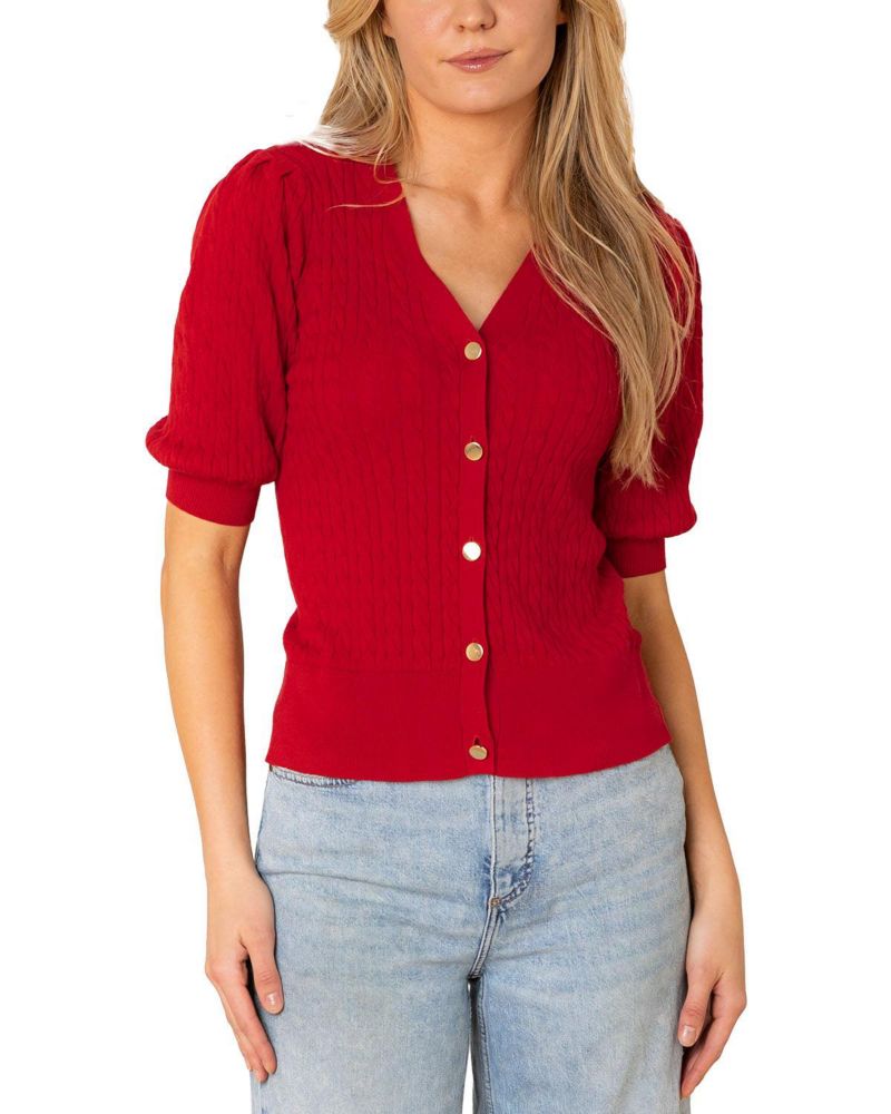 Women's Hope and Henry Organic Puff Sleeve Button Front Sweater