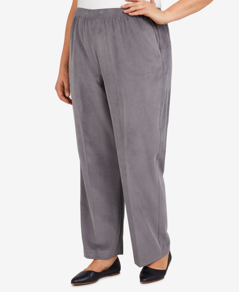 Plus Size Classic Corduroy Elastic Waist Medium Length Pants