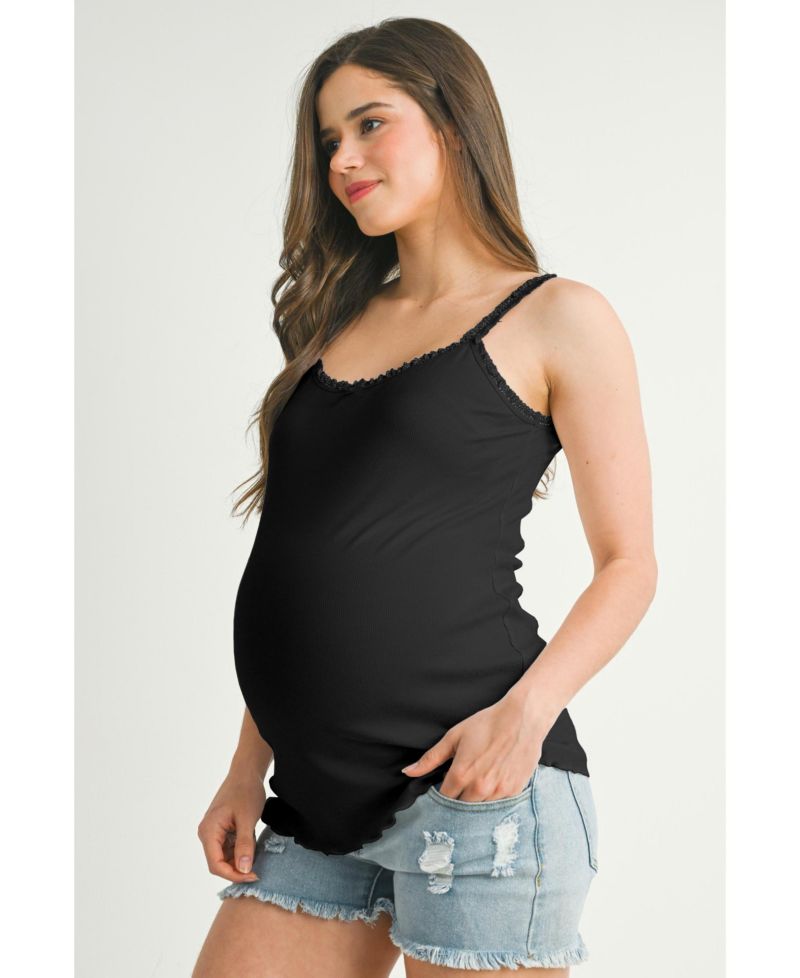Maternity Women s Ribbed Lace Trim Camisole Top