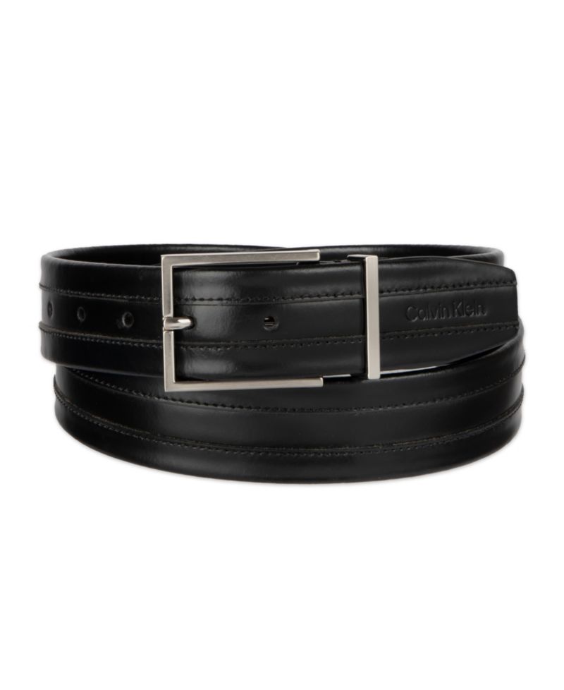 35MM Men's Stripe Stitch Leather Dress Belt