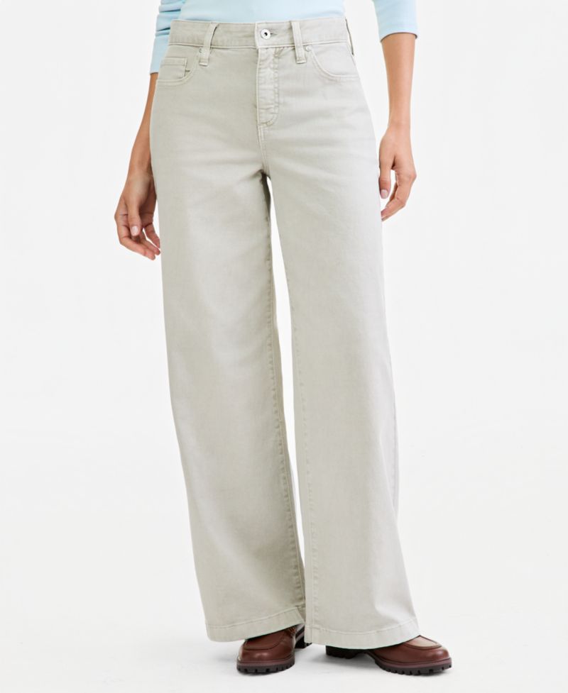 Petite High-Waist Wide-Leg Cotton-Blend Pants
