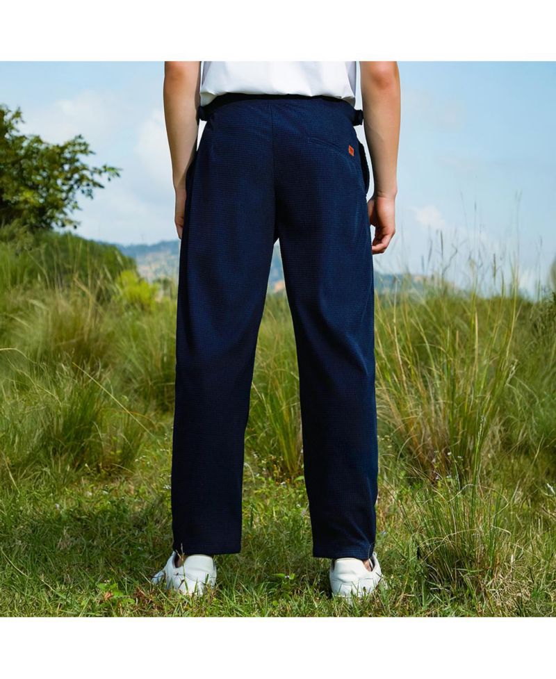 Men's Navy Blue Tailored Waffle Trousers