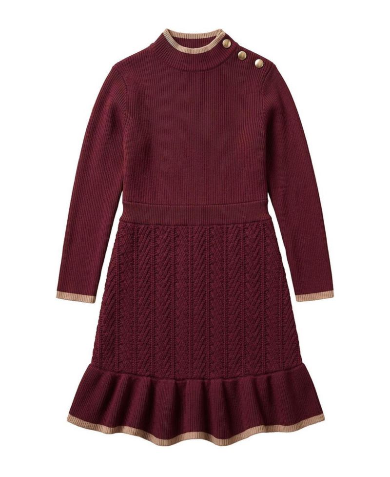Little and Big Girls (6 - 12) Organic Mock Neck Flounce Hem Sweater Dress