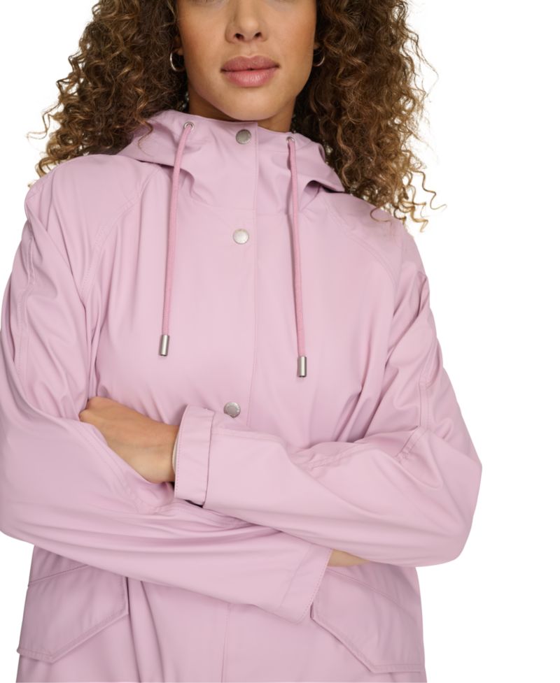 Plus Size Raglan-Sleeve Hooded Rain Jacket