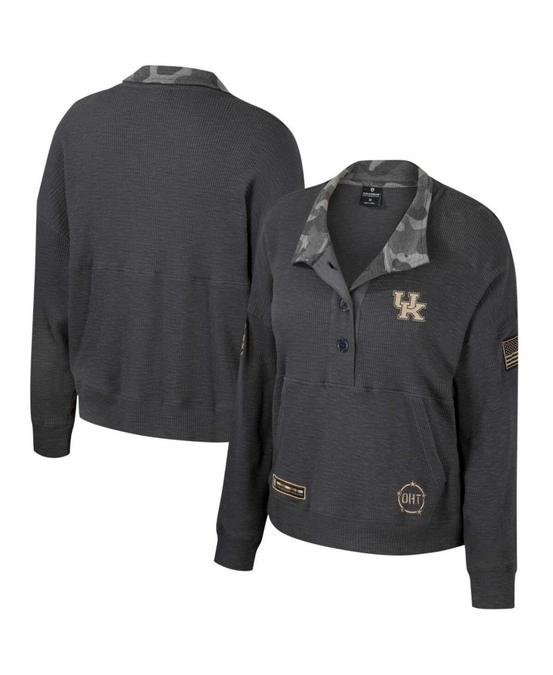 Women's Heather Charcoal Kentucky Wildcats OHT Military-Inspired Appreciation Payback Henley Thermal Sweatshirt