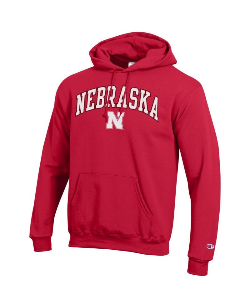 Men's Scarlet Nebraska Huskers Arched Logo Fleece Pullover Hoodie
