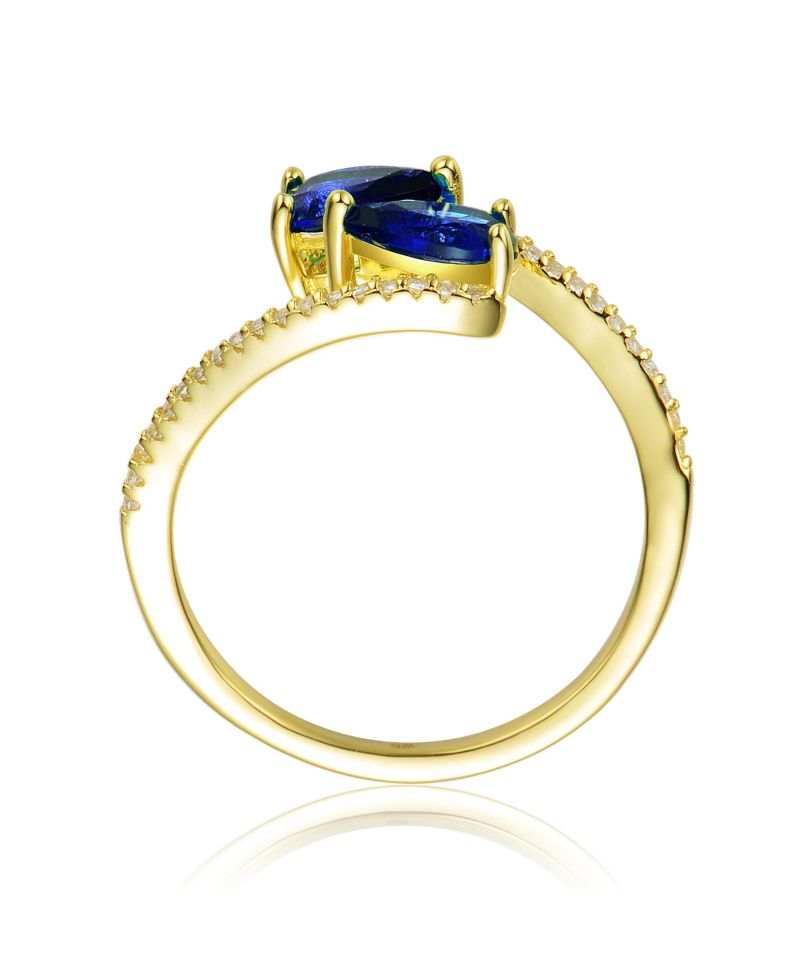 Elegant 14K Gold Plated Double Pear Cubic Zirconia Bypass Ring