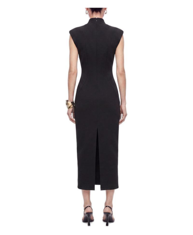 Women's Padded Shoulder Button Detail Maxi Dress