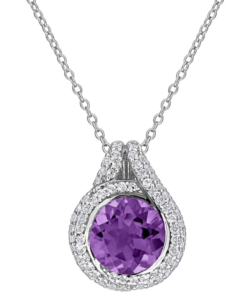 Blue Topaz (3 ct. t.w.) & White Topaz (5/8 ct. t.w.) Pendant Necklace in Sterling Silver (Also Available in Citrine & Amethyst)