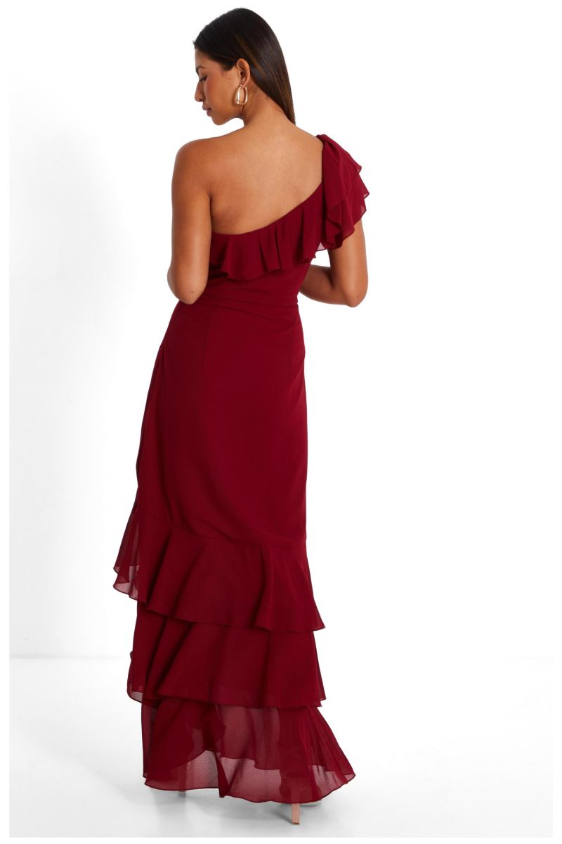 Women's Chiffon One Shoulder Frill Midaxi Dress