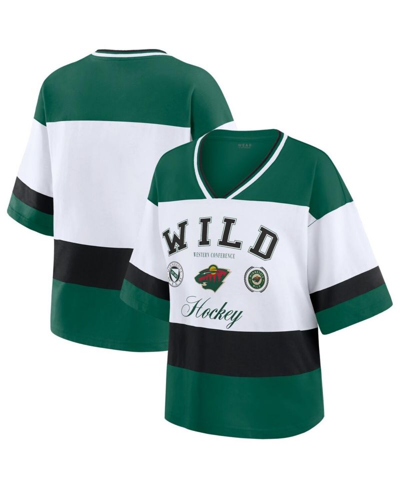 Women's Green/White Minnesota Wild Jersey Style T-Shirt