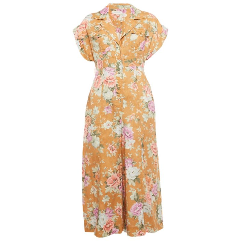 Women's Brown Floral Print Linen Jumpsuit