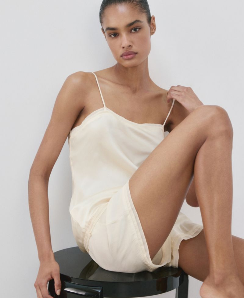 Women's Satin Lace-Trim Pajama Top
