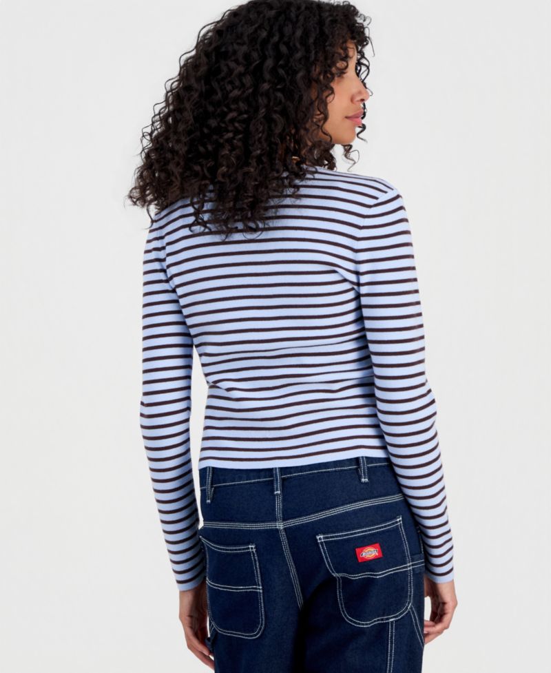 Juniors' Striped Ribbed Cardigan