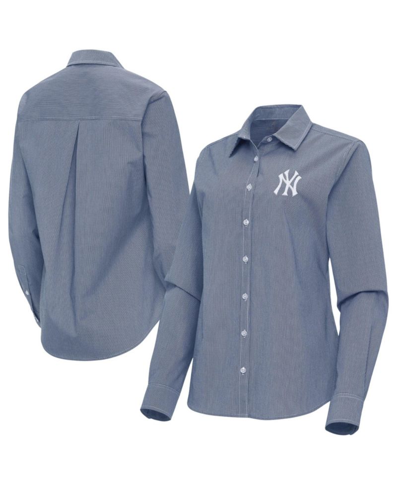 Women's Navy New York Yankees Porter Woven Long Sleeve Button-Up Shirt