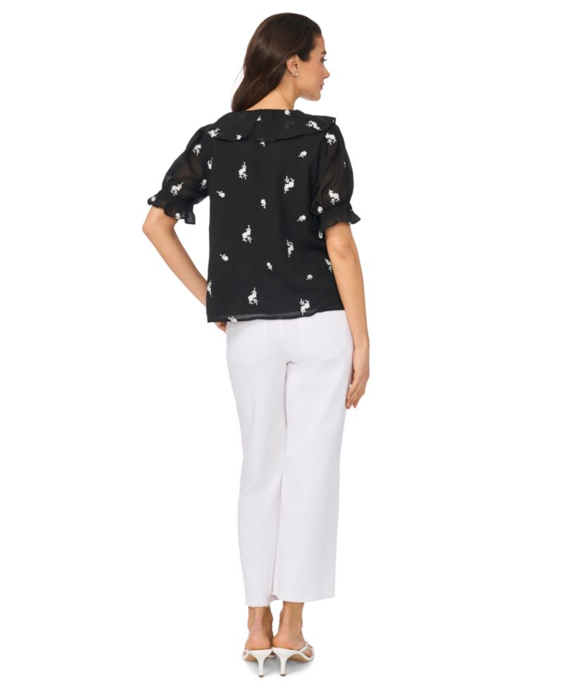 Women's Embroidered Ruffled Short-Sleeve Top