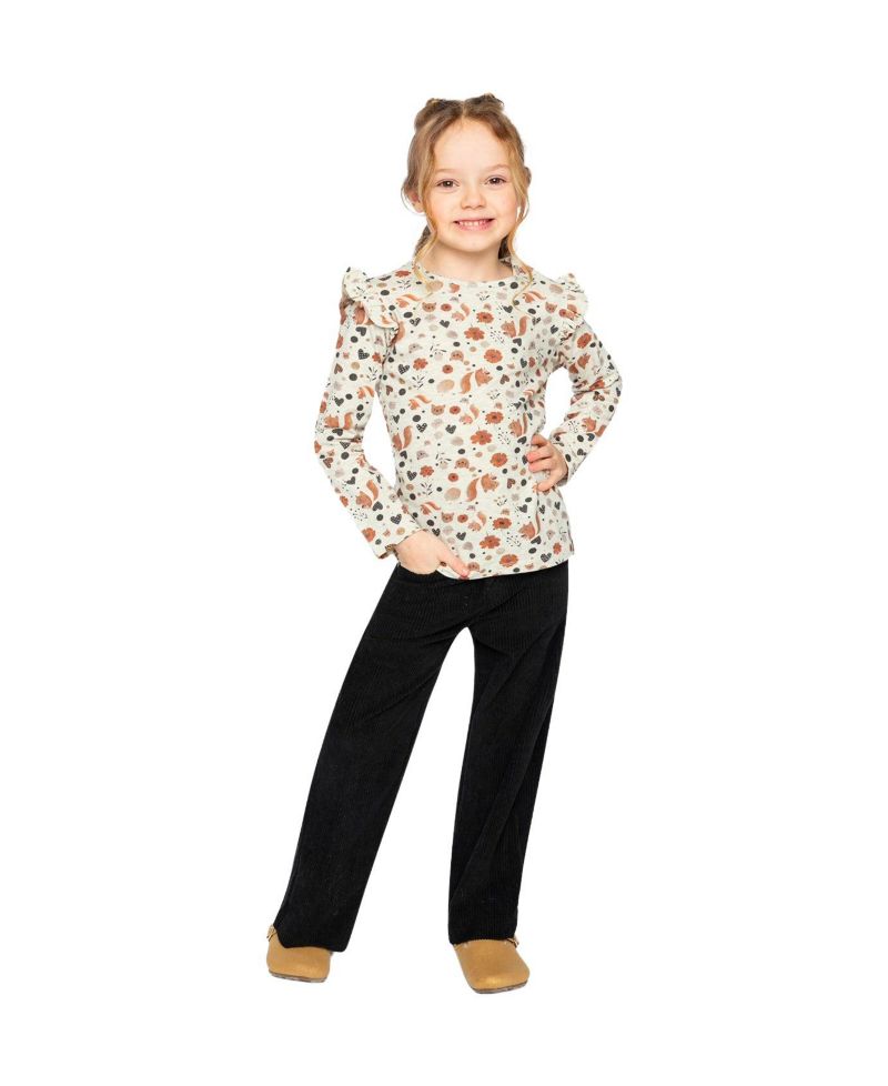 Big Girls 6-14 Long Sleeve Organic Cotton T-Shirt with Squirrel Print