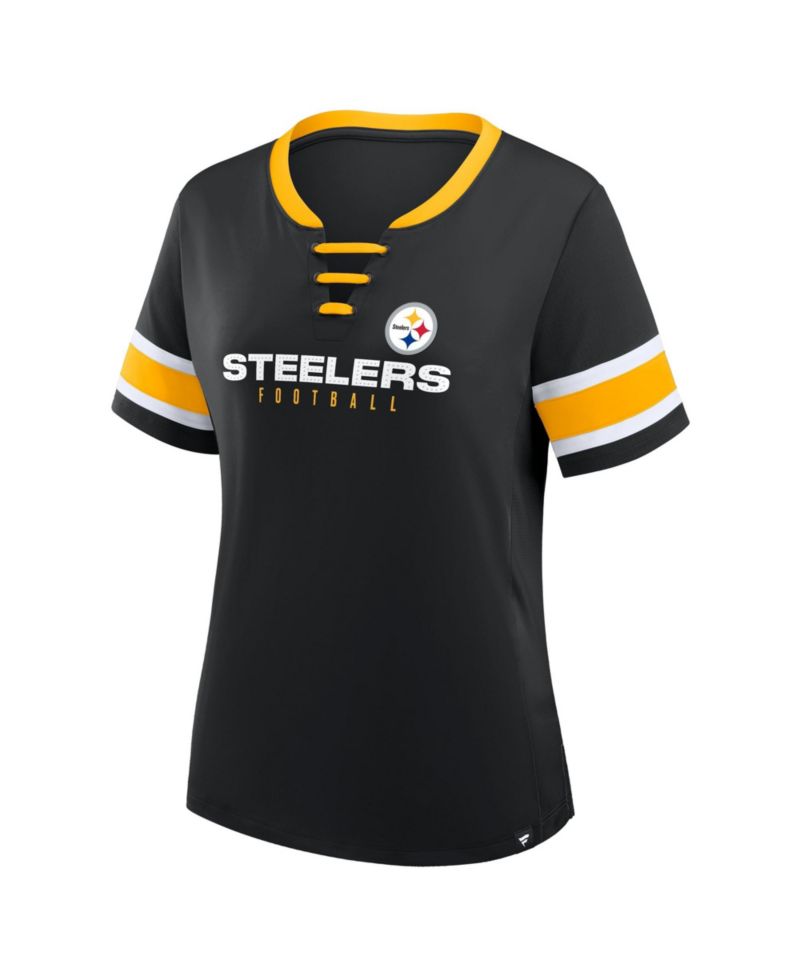 Plus Size Pittsburgh Steelers Red Zone Athena Lace-Up V-Notch Neck T-Shirt