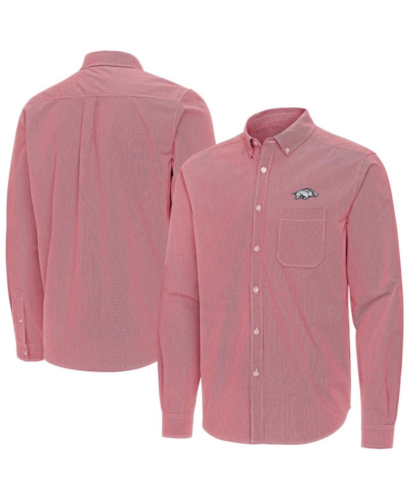 Men's Cardinal Arkansas Razorbacks Porter Woven Tri-Blend Long Sleeve Button-Down Shirt