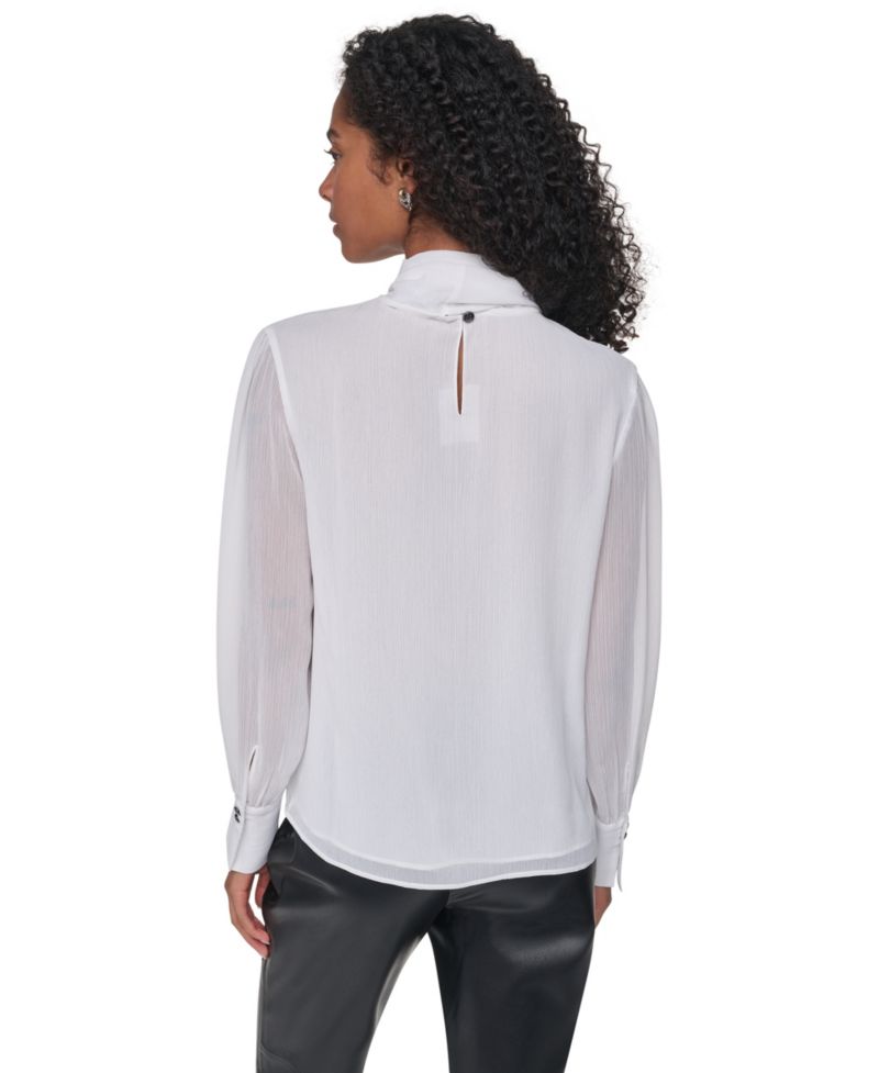 Women's Mock Neck Woven Fitted Long-Sleeve Blouse