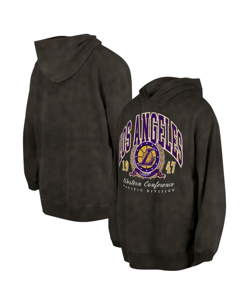 Men's and Women's Charcoal Los Angeles Lakers Oversized Essentials Pigment Wash Fleece Pullover Hoodie