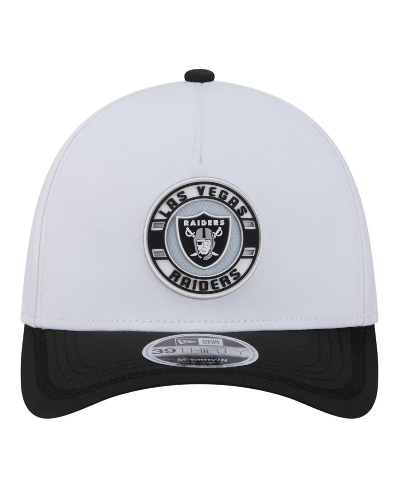 Men's White/Black Las Vegas Raiders Patch 39THIRTY A-Frame M-Crown Perforated Flex Hat