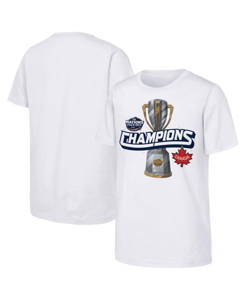 Big Boys and Girls White Canada 2025 4 Nations Face-Off Champions T-Shirt