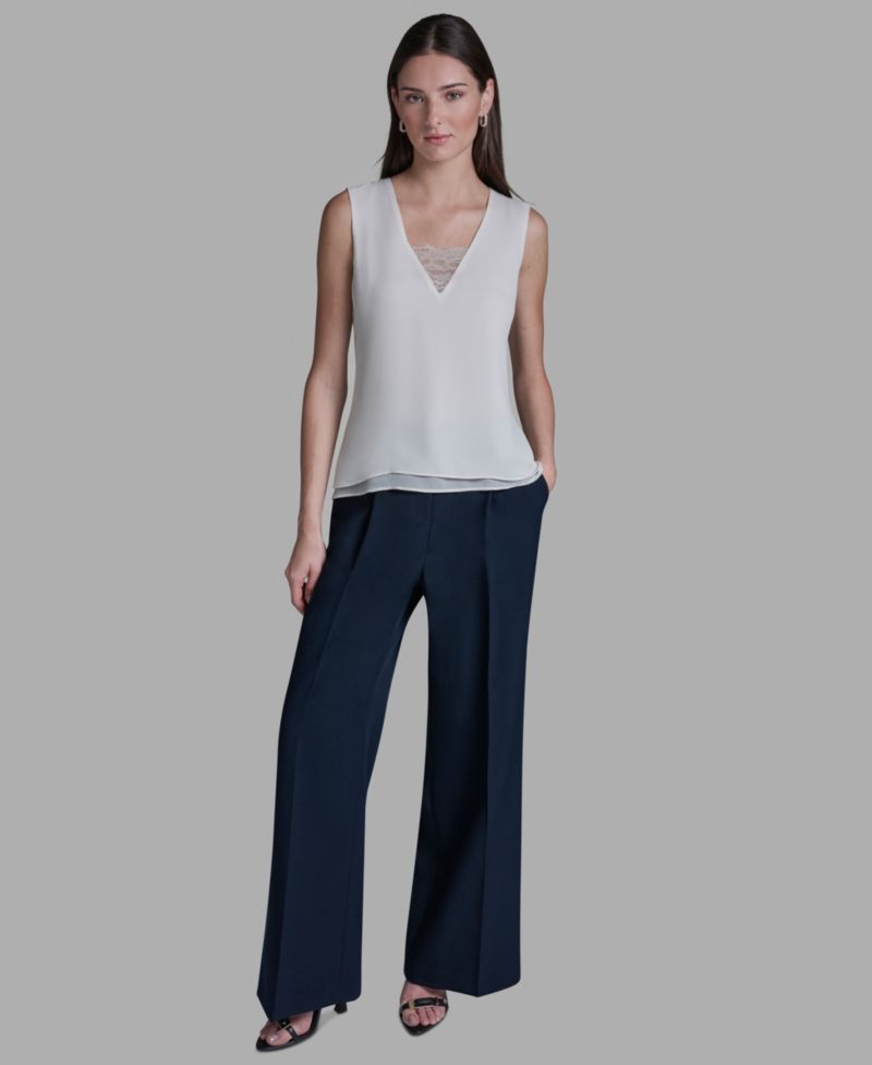 Women's V-Neck Lace Detail Pull-On Top