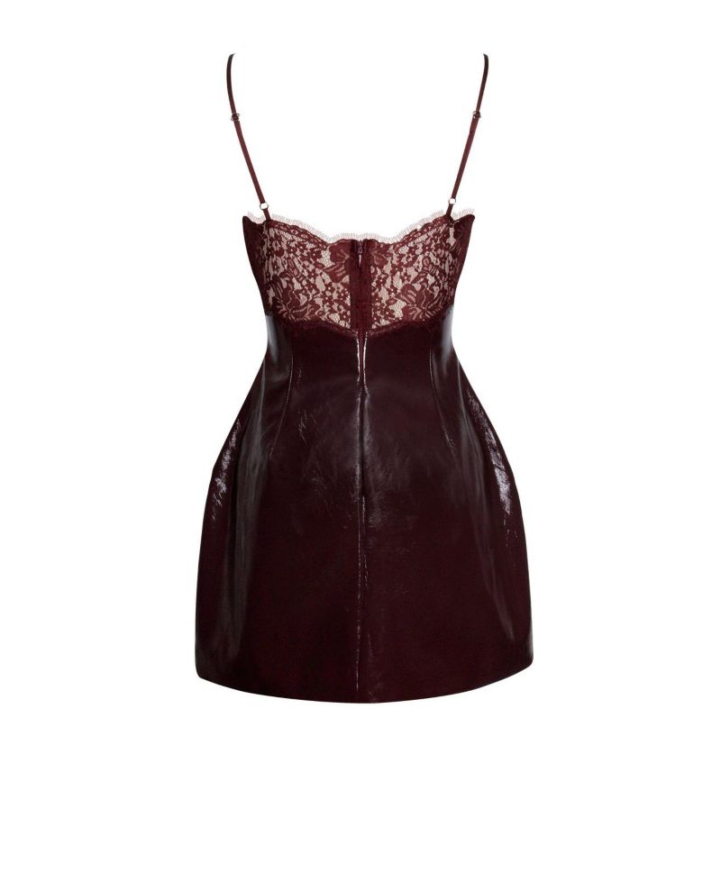 Women's Shelby Dark Brown Faux Leather with Lace Mini Dress