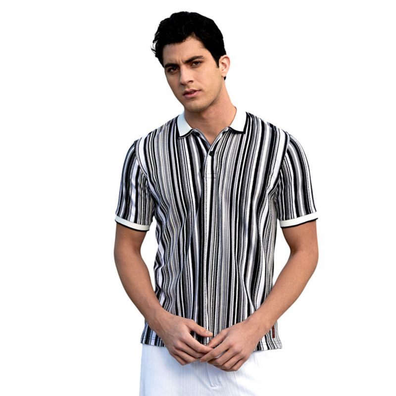 Men's Cream White and Midnight Black Multitrack Knit Polo T-Shirt