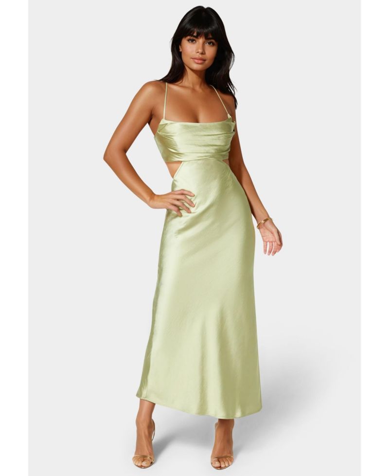 Women's Open Back Cut Out Midi Slip Dress