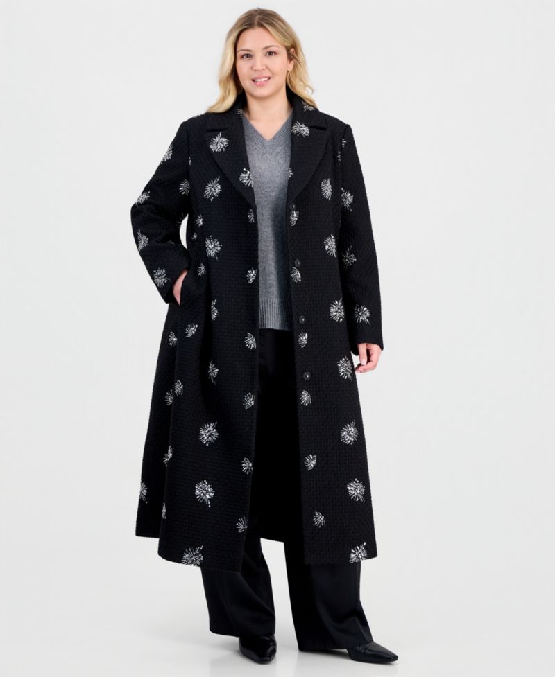 Plus Size Single-Breasted Sparkle Boucl&eacute; Maxi Coat
