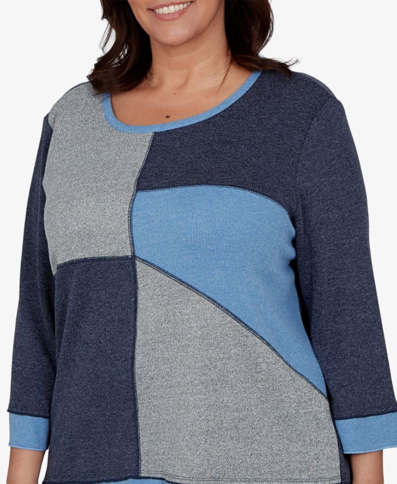 Plus Size Heathered Colorblock 3/4-Sleeve Top