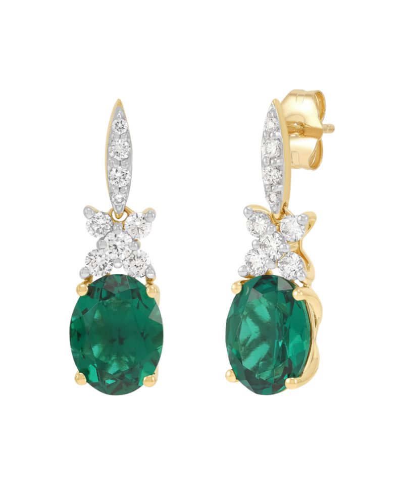 Lab-Grown Ruby (4-1/5 ct. t.w.) & Lab-Grown Diamond (1/2 ct. t.w.) Drop Earrings in 14k Yellow Gold (Also available in Lab-Grown Emerald and Lab-Grown Sapphire)