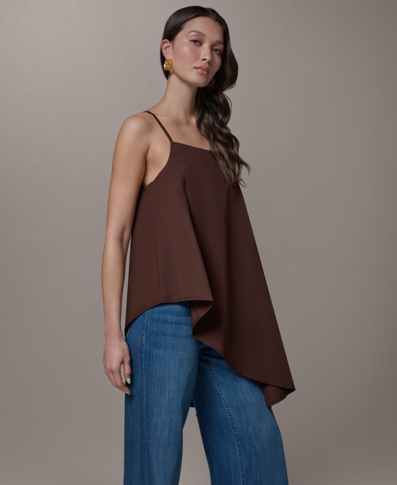 Women's Stretch Poplin Tie-Strap Cami Blouse with Asymmetrical Hem