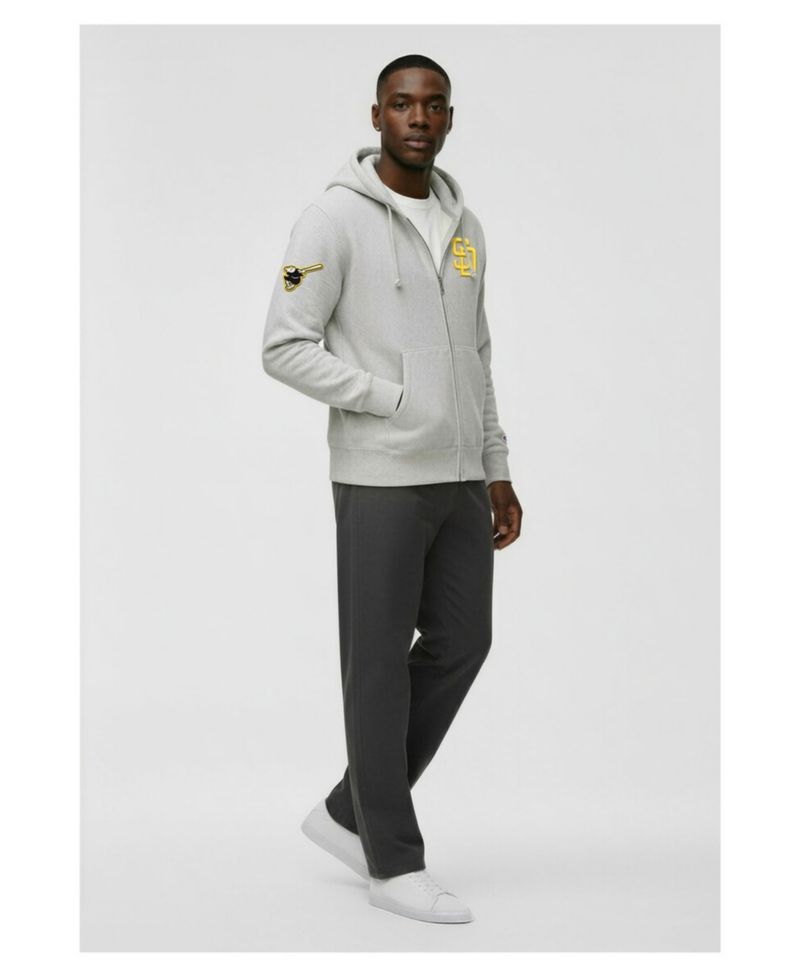 Men's Gray San Diego Padres Reverse Weave Chenille Full-Zip Hoodie