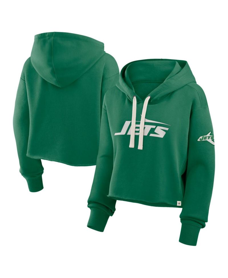 Women's Kelly Green New York Jets Oversized Hometown Heritage Cropped Hoodie